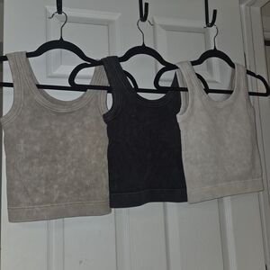 Zenana Brand New Set of 3 Ribbed Tank Tops Built In Bra- Neutrals Size L/XL